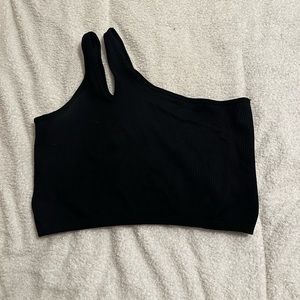 Aerie Seamless One Shoulder Longline Bralette in Black size XXL